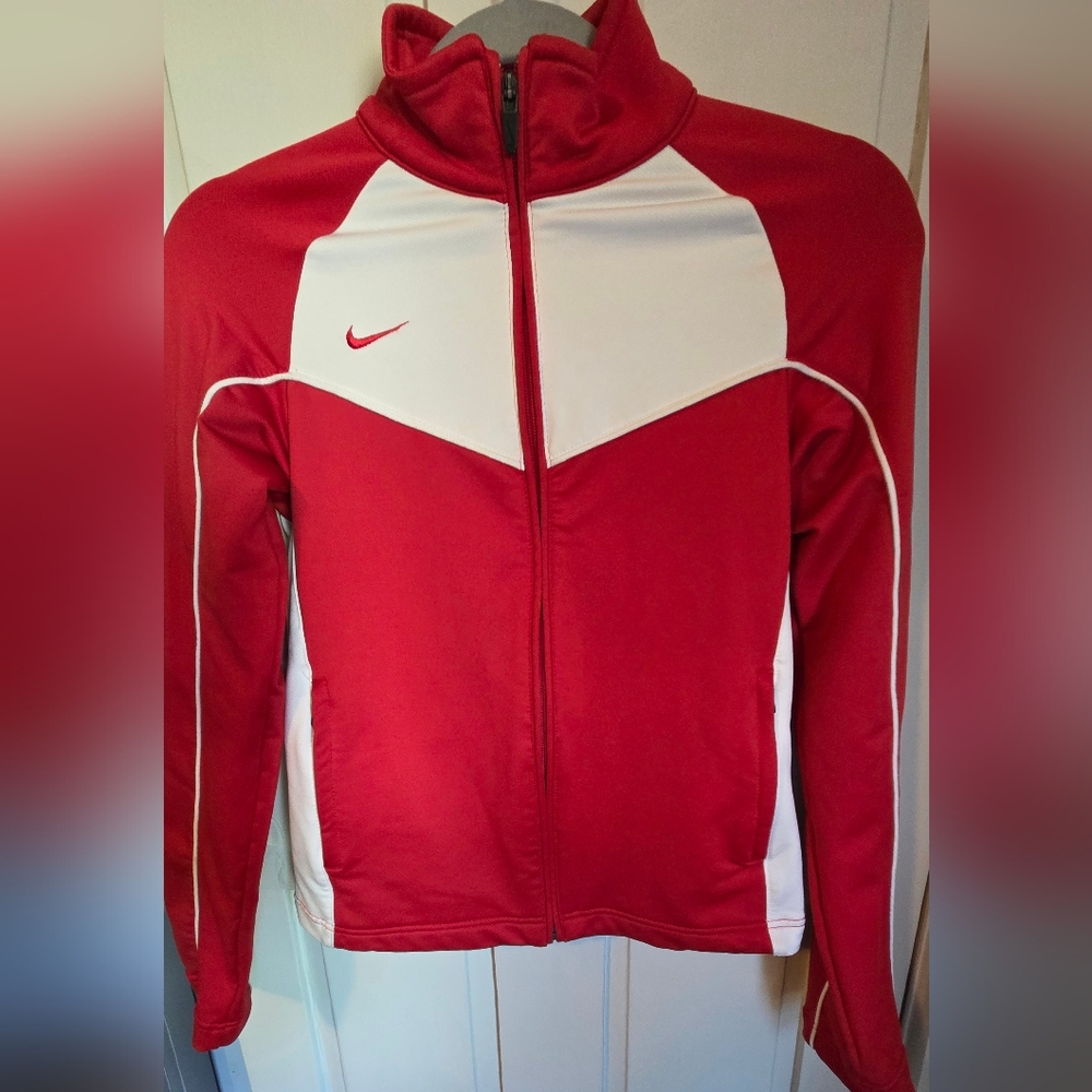 Nike Women's Red and White Sportswear Jacket